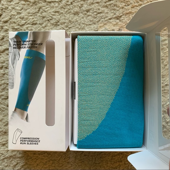 NWT Unisex 2xu Compression Performance Run Sleeves - Turquoise Calf Sleeves - Picture 5 of 6